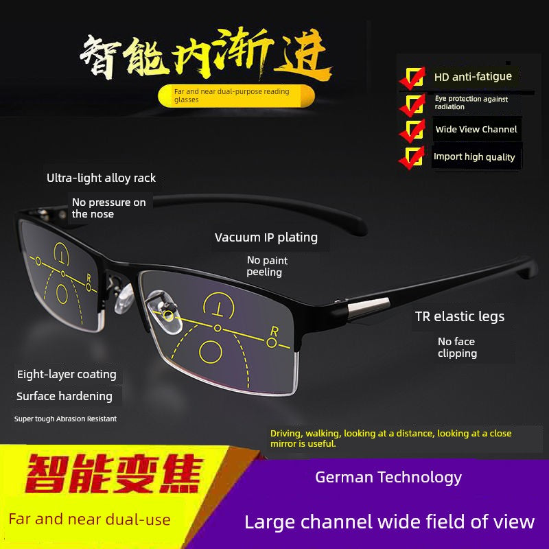 Presbyopic Glasses Men and Women HD Elderly Anti-Blue Light Dual-Use Smart Zoom Presbyopic Glasses Super Light Presbyopic Glasses