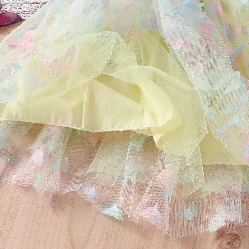 Baby Girls Big Butterfly Wings Gauze Princess Dress Lovely Kids Summer Sleeveless Tulle Sling Dress Children Birthday Party Gown