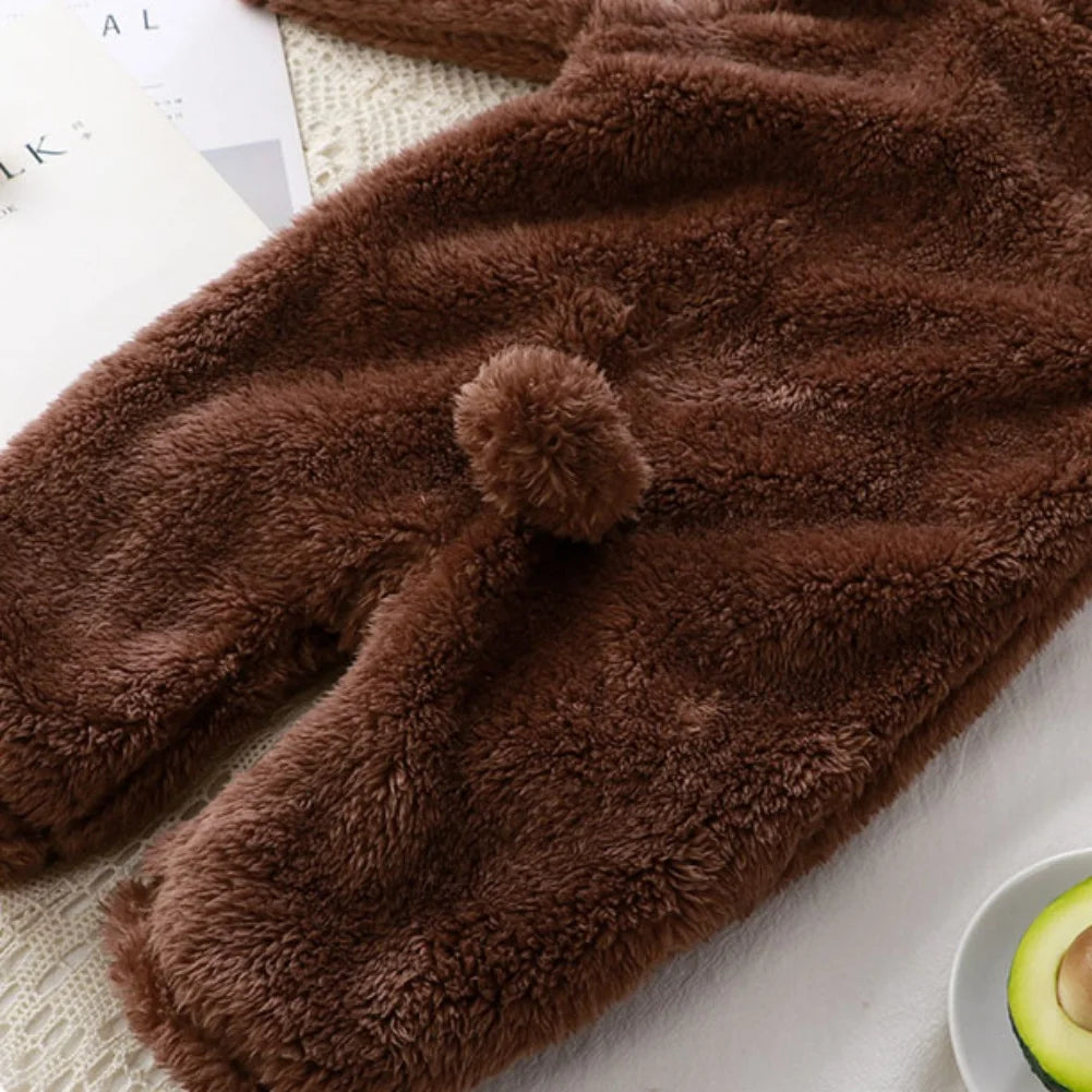 Winter Baby Clothes Cute Cartoon Bear Baby Rompers Pajamas Infant Boy Girls Animal Costume Zipper Jumpsuit 0-24 Months