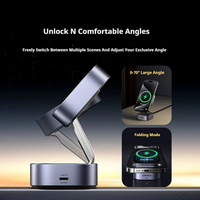 UGREEN Qi2 25W Magnetic Wireless Charger Stand Magsafe Fast Charger 2-in-1 Charging Stand For iPhone 16Pro 15 Pro Max/AirPods