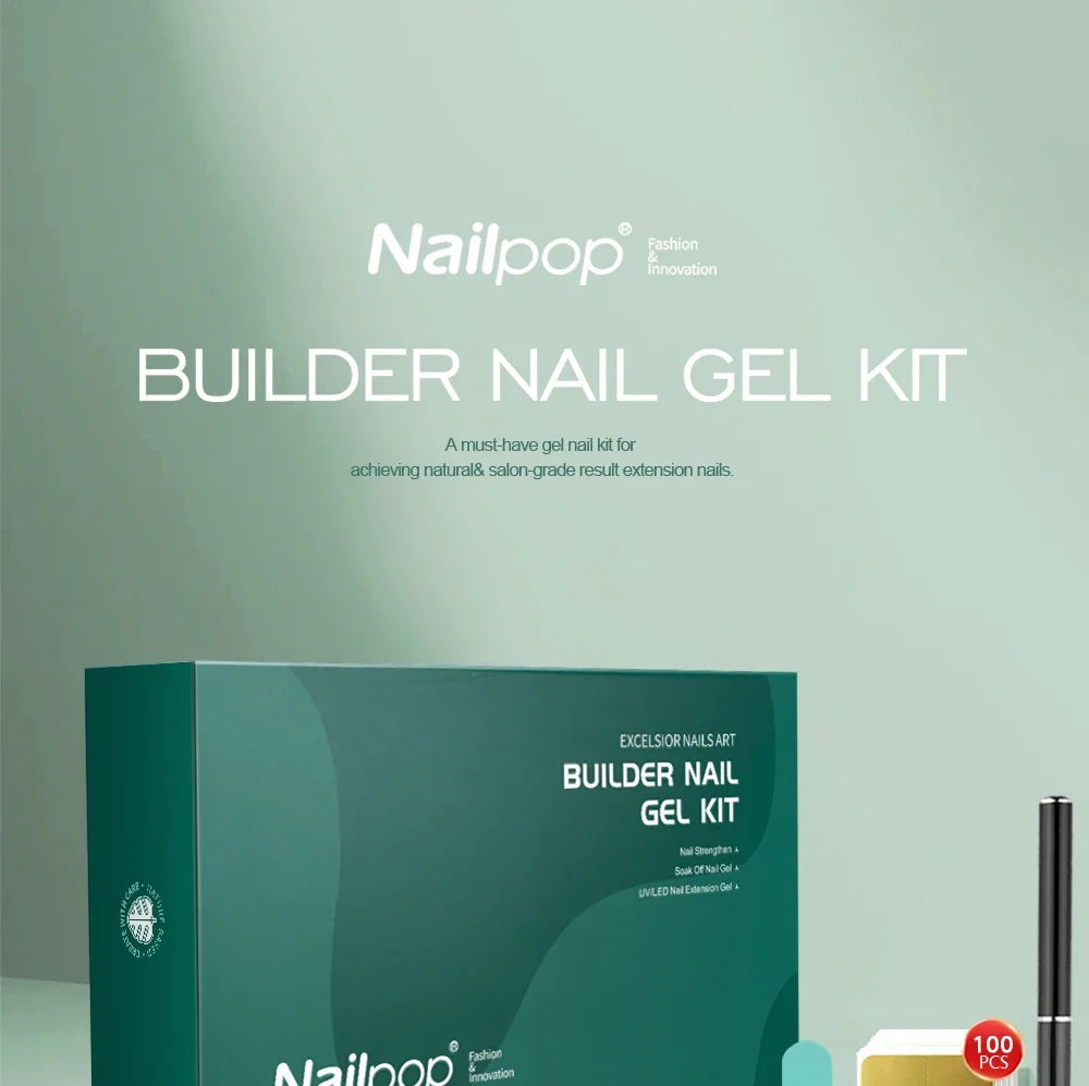 NAILPOP Builder Nail Gel Set 3 Basic Colors Nail Extension Kit Clear Nude Pink Strengthen Gel with Brush 100Pcs Nail Forms DIY