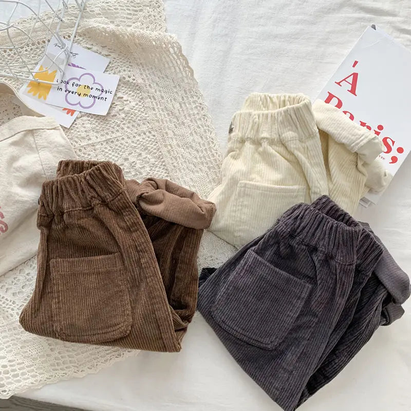Boy Korean Children's Clothing Spring Fall Kids Trousers Corduroy Boys Pants Solid Pants Baby Girls Outfit Clothes for Teenagers