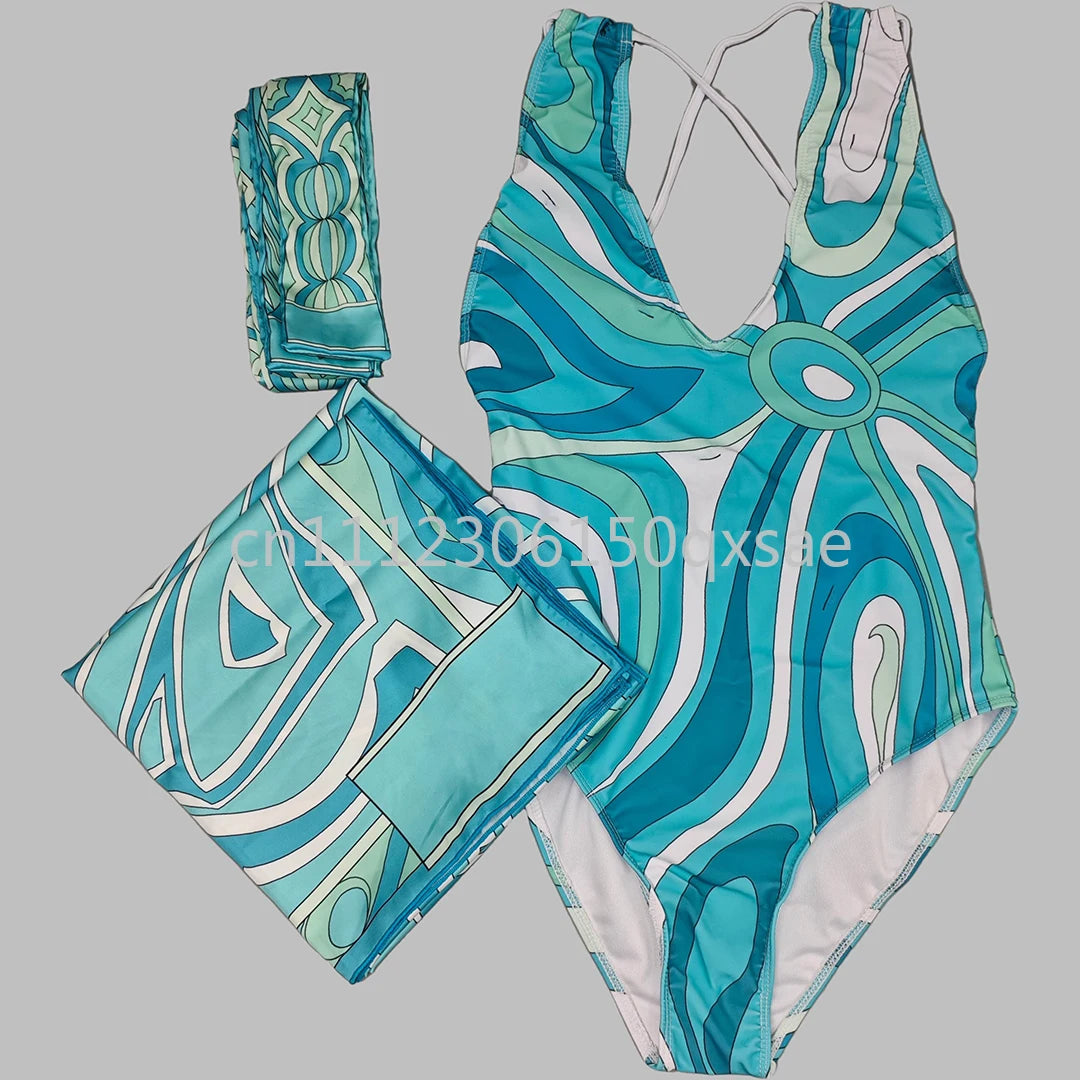 Women's Pink Headband Scarf Swimsuits with Letter Signature Logo Lady Headband Scarf Bikini Sets Beachwear Swimwear