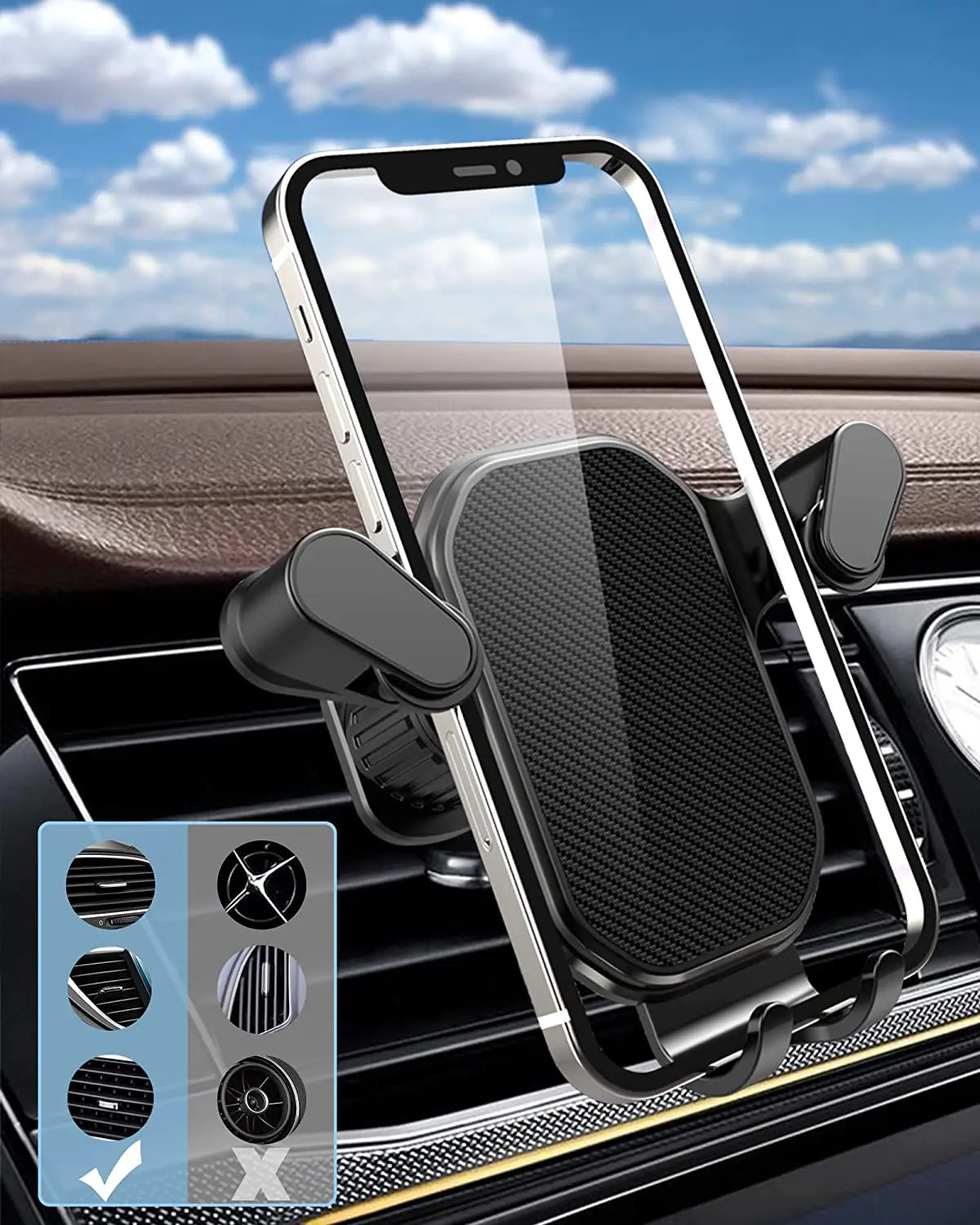 Universal Car Air Vent Phone Clip With Hook Gravity Car Mobile Phone Holder Smartphone GPS Bracket For iPhone Huawei Realme OPPO