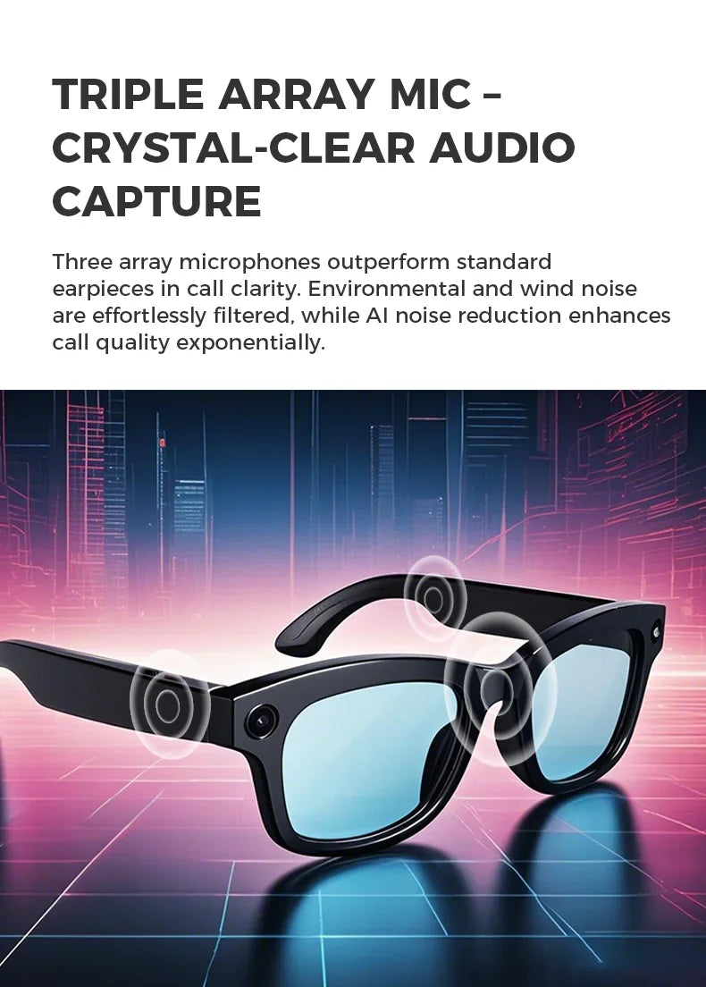AI Smart Glasses Built-in HD Camera Glasses Bluetooth Wireless Audio Intelligent Glasses Anti-glare Anti-blue connected glasses