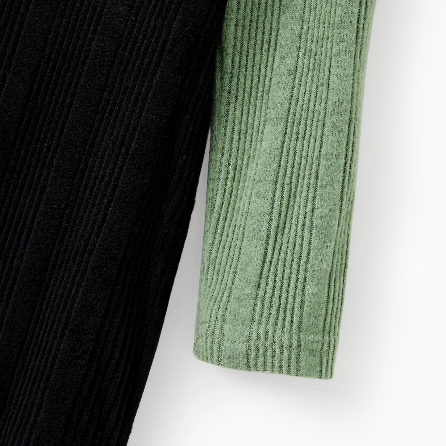 PatPat Family Matching Sets Green Color Block Long Sleeves Ribbed Tops/Dress/Romper