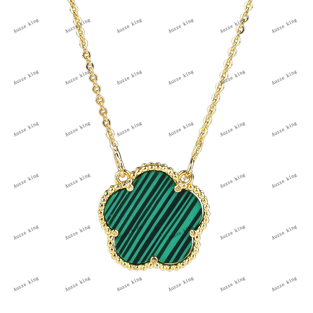 Double Sided Plum Blossom Natural Stone Hot Selling Plant Five Leaf Flower Pendant Necklace Collarbone Chain Woman Clover