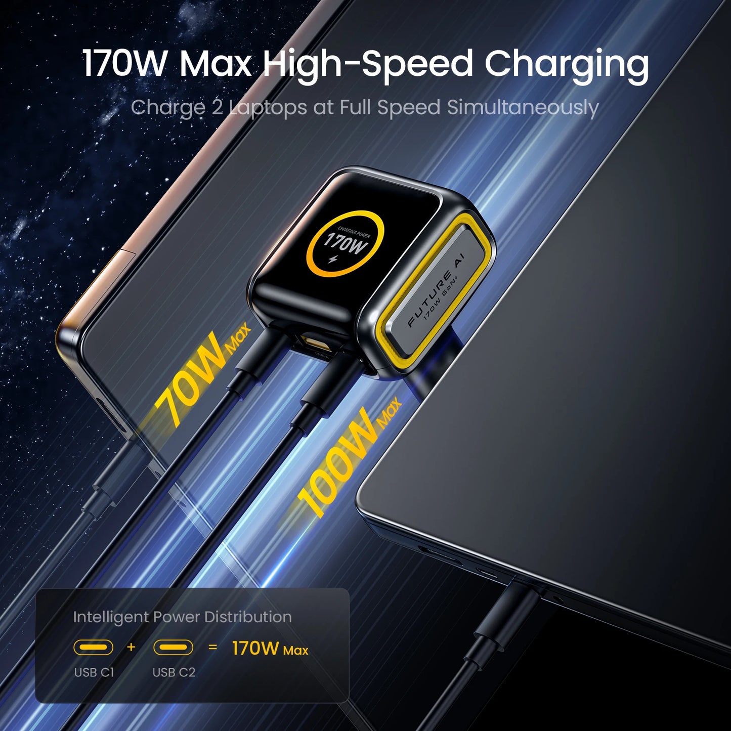 AOHI THE FUTURE Car Charger  AI PD GAN+ 170W 3-Port LED Display Fast Car Charger