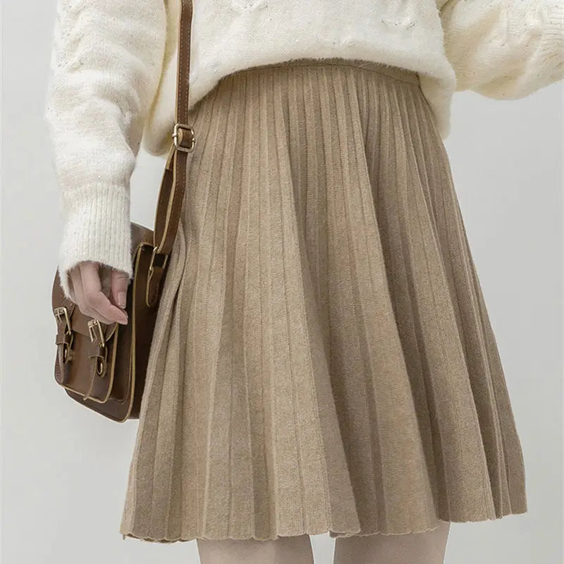 Clothes for Women Autumn Winter Korean Fashion Sexy Sweet Chic Pleated Skirts Elegant High Waist Solid Slim A-line Knitted Skirt