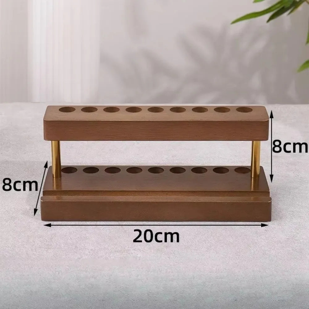 Modern Walnut Wood Pen Holder 9 Slots Sleek Desk Organizer Phone Stand For Office School