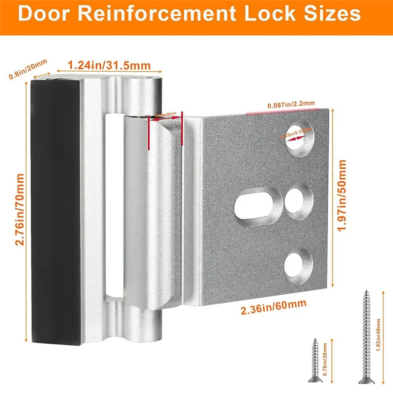 FULL-2Pack Home Security Door Reinforcement Lock Security Door Locks Home Prevent Unauthorized Entry Forkids Safety Silver