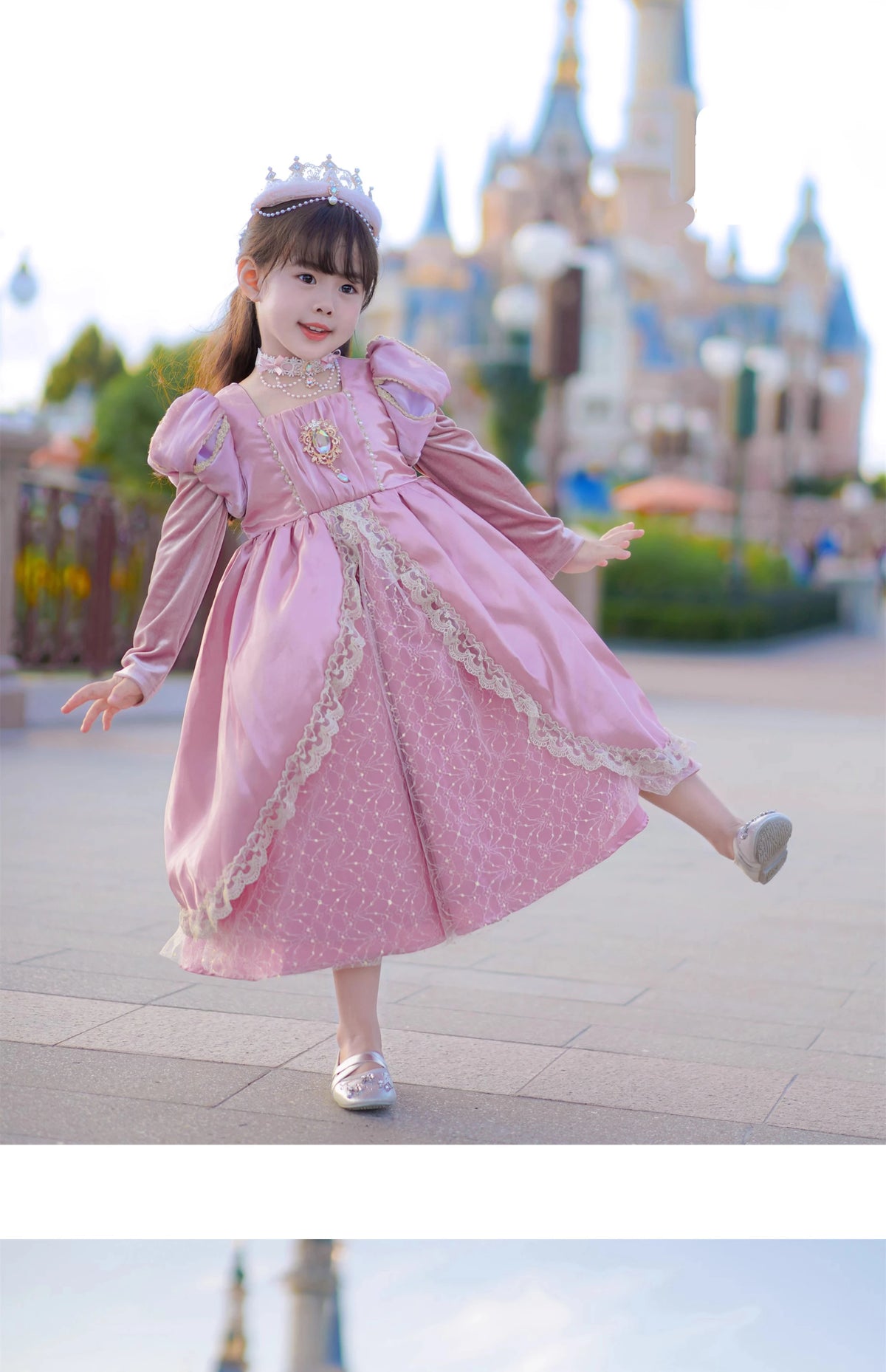 Kids Pink Aurora Princess Lolita Dress Halloween Costume Girl Sleeping Beauty Princess Cosplay Birthday Party Dresses for 2-12Y