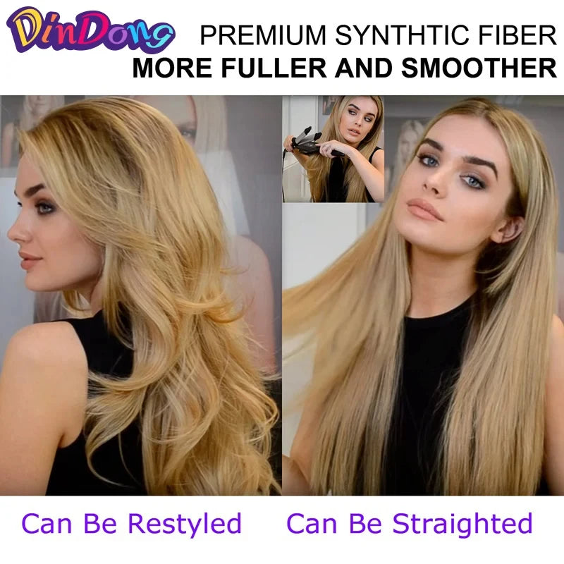 24 Inch Long Wavy Head Tied  3/4 Half Wigs With Clips In, Synthetic Fibers Hair Extension Wigs For Women