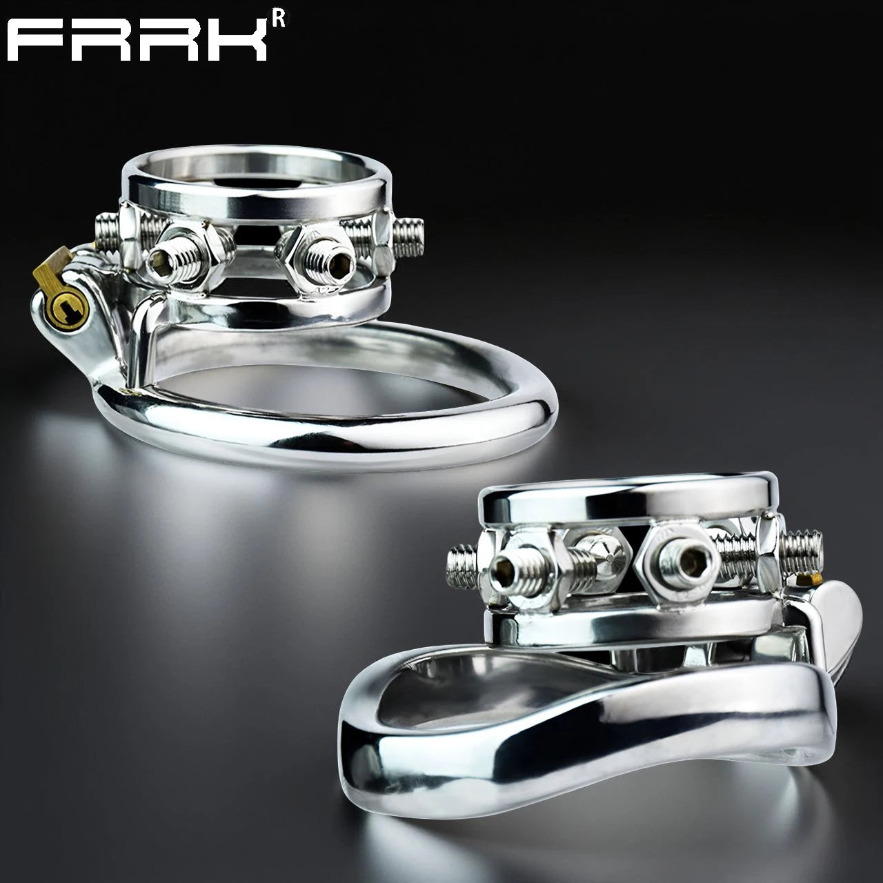 FRRK Stainless Steel Cock Cage Spiked Chastity Band Device Hex Lock Screw Penis Sleeve Ring Sexy Adult Man Urethral Lock for Men