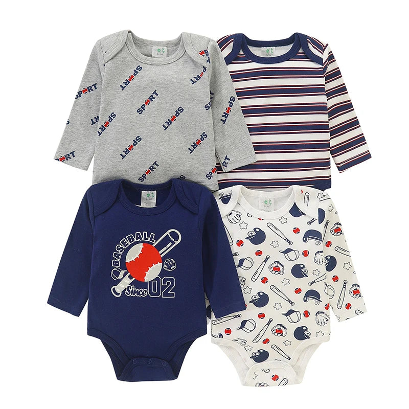 4 Pieces Baby Clothing Infant Bodysuit Long Sleeve High Quality Newborn Clothes Sets Pure Cotton Cartoon Kids Clothing for 0-12M