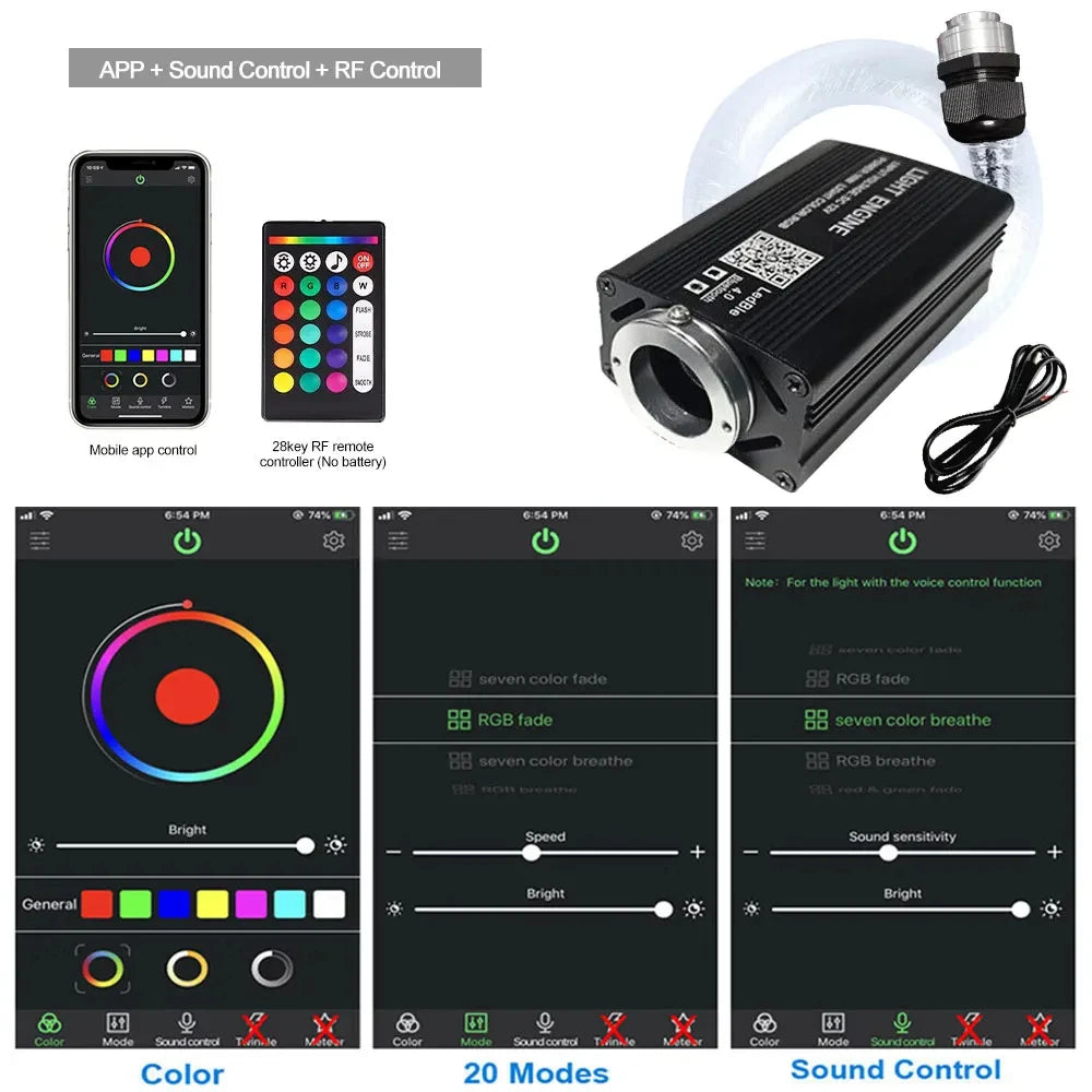 16W Twinkle Starry Sky Car Star Ceiling Light Fiber Optic Lights Led Star Roof Interior Atmosphere Car Home Decor Ambient Lights