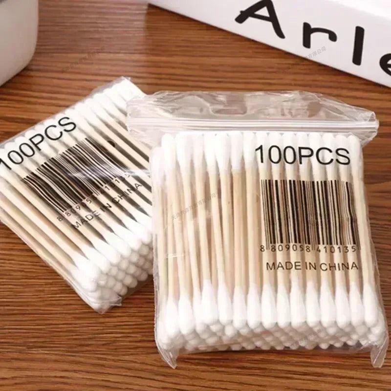 100Pcs/Pack Baby Cotton Swabs Wooden Stick Soft Tip Buds for Ear Nose Cleaning 1-20 Packs Infants Kids Hygiene Care Beauty Tools