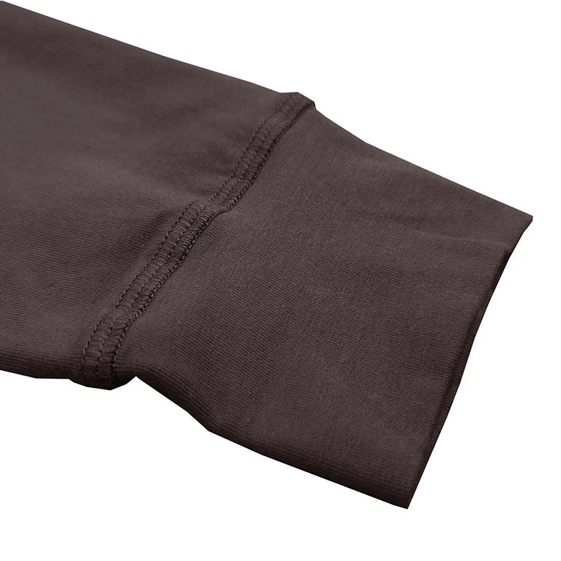 SHiONFA Spring Men's Long Sleeved T-shirt Casual Soft Cotton Base Shirt Placket Front Button Solid Color Pullover