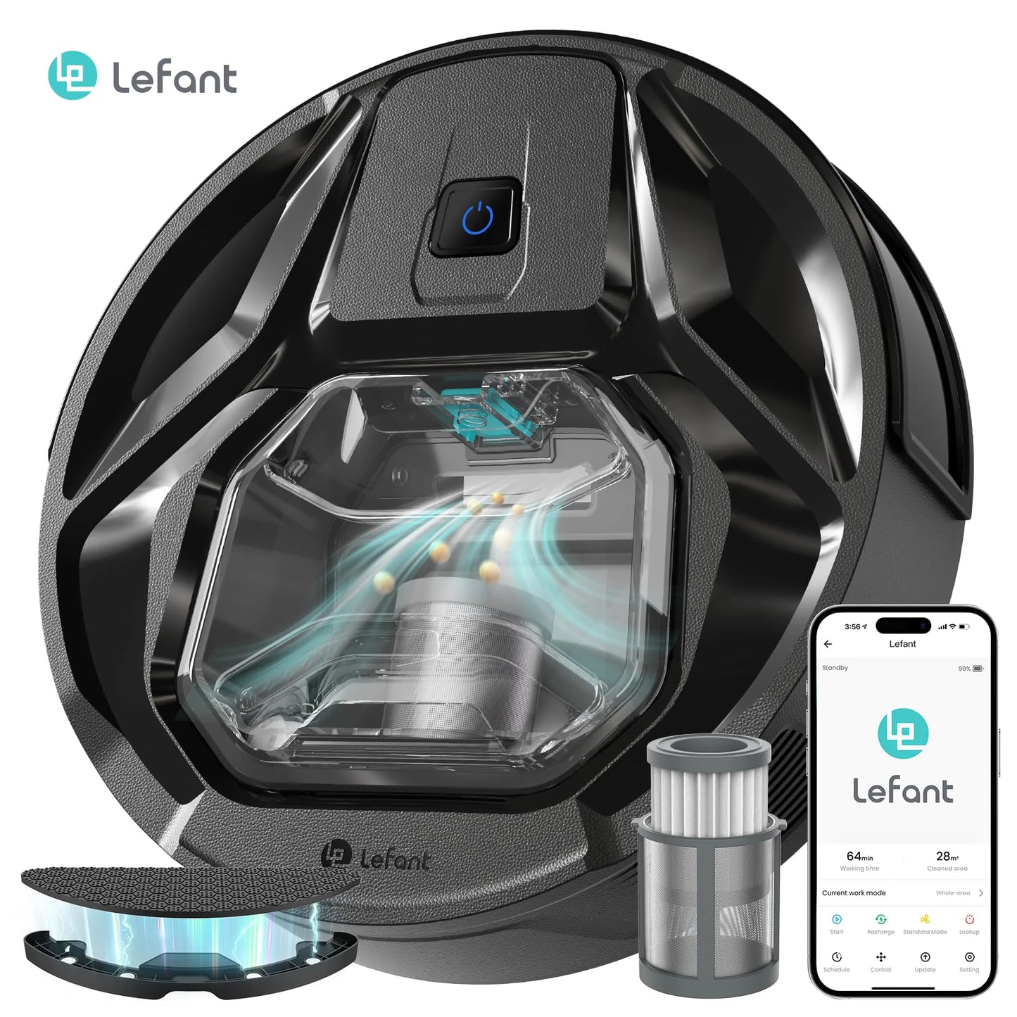 Lefant M320 Robot Vacuum Cleaner with Mop, 6000Pa Powerful Suction, Visible Dustbin, Carpet Detection, Alexa Voice Control