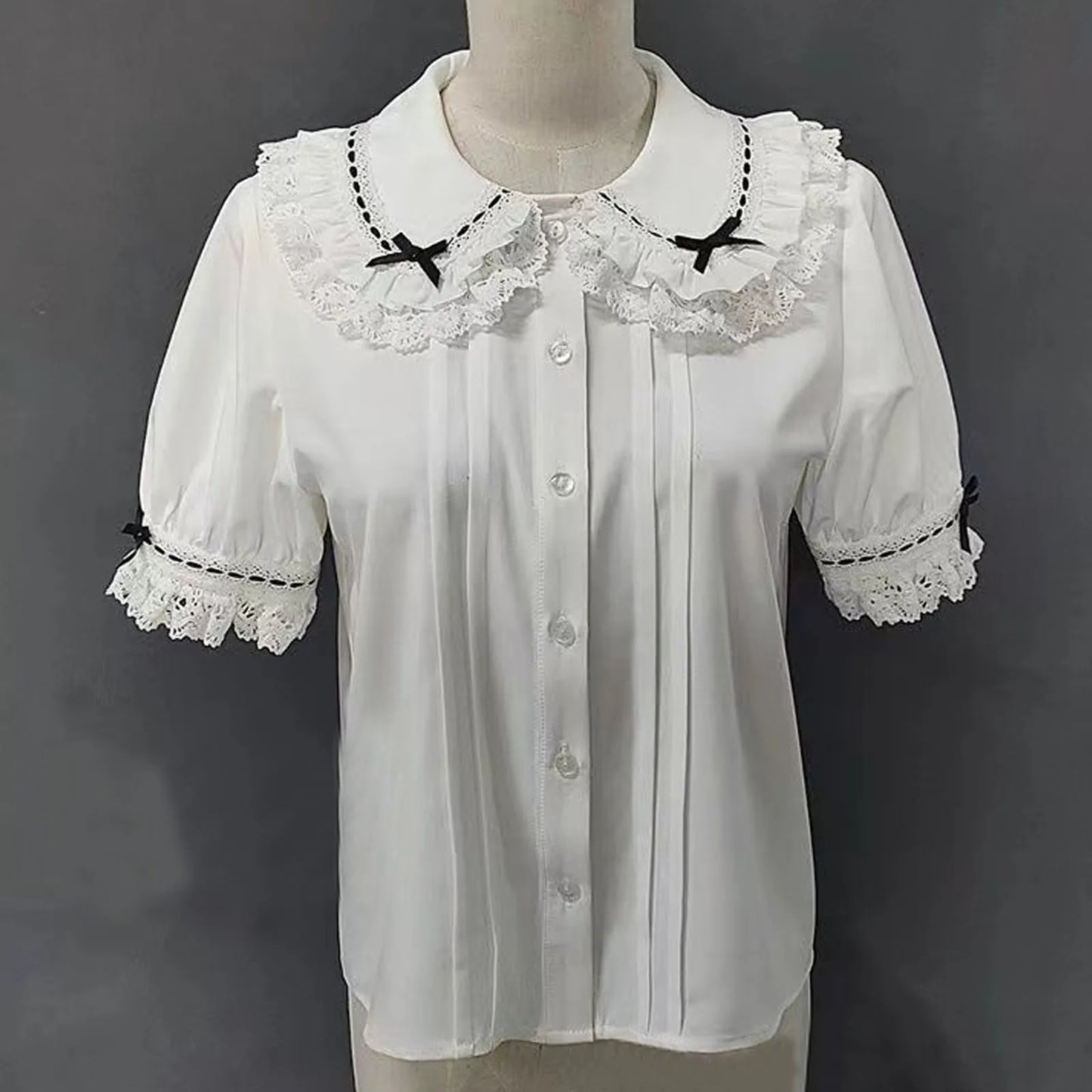 Spring Blouse Women Japanese Kawaii Cute Lace Patchwork Peter Pan Collar Shirt Vintage Sweet Embroidery Top Blusas