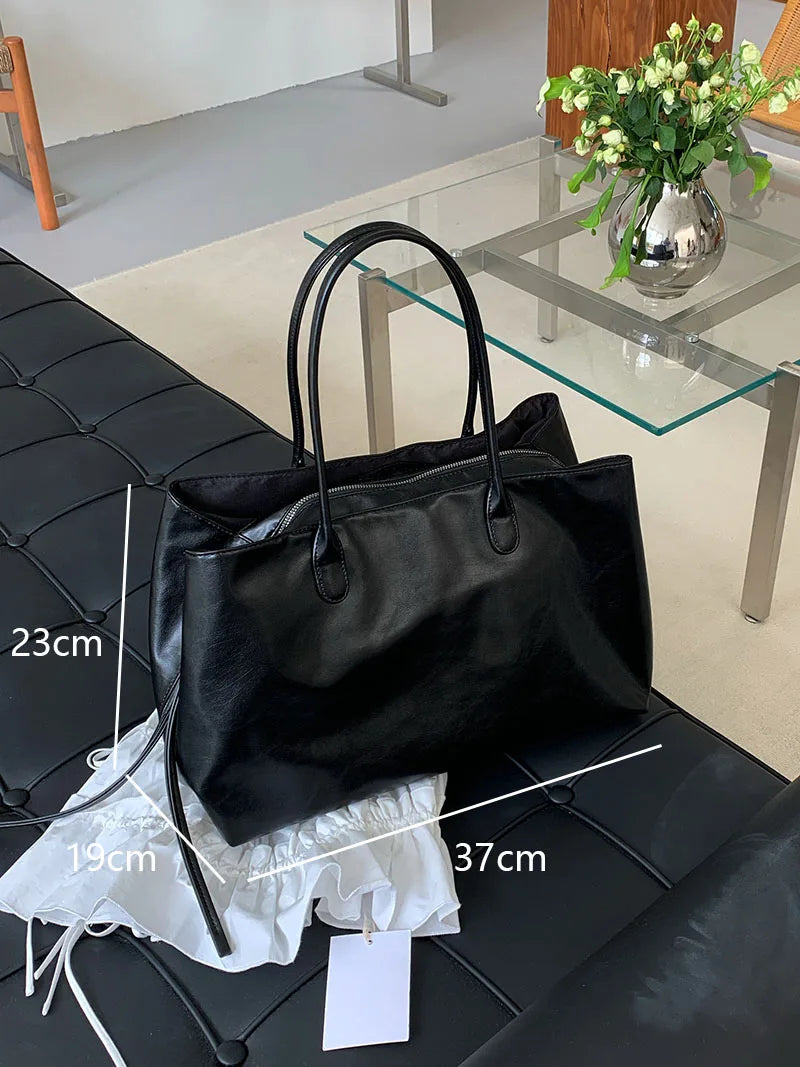 Women's PU Tote Bags Minimalist Large Capacity Multi Compartment Shoulder Bags Elegant Drawstring Commuter Handbags