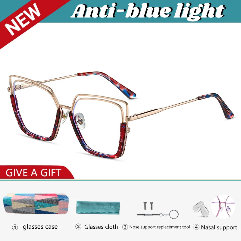VICKY Fashion Geometric Square Large Frame Personalized Design Women's Anti-Blue Light Reading Glasses Customizable Prescription