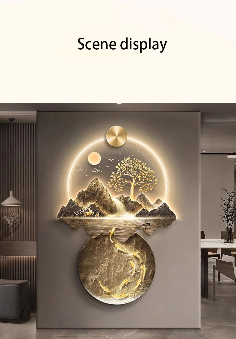 Background Landscape Painting Wall Lamp Chinese Creative Living Room LED Decor Light Corridor Remote Control Lighting Wall Lamps