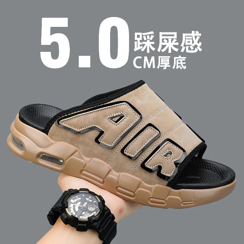 2025 New Trendy Brand Men's Slippers New Summer Style Cross-border Air Cushion Outer Wear One-row Slippers Men's Beach