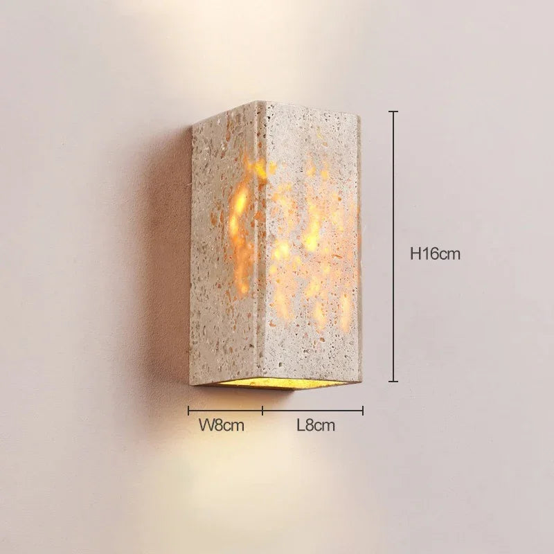 Wabi Sabi Yellow Marble Wall Lamp Led Bedside Japan Bedroom Living Room Wall Light Travertine Stair Cor