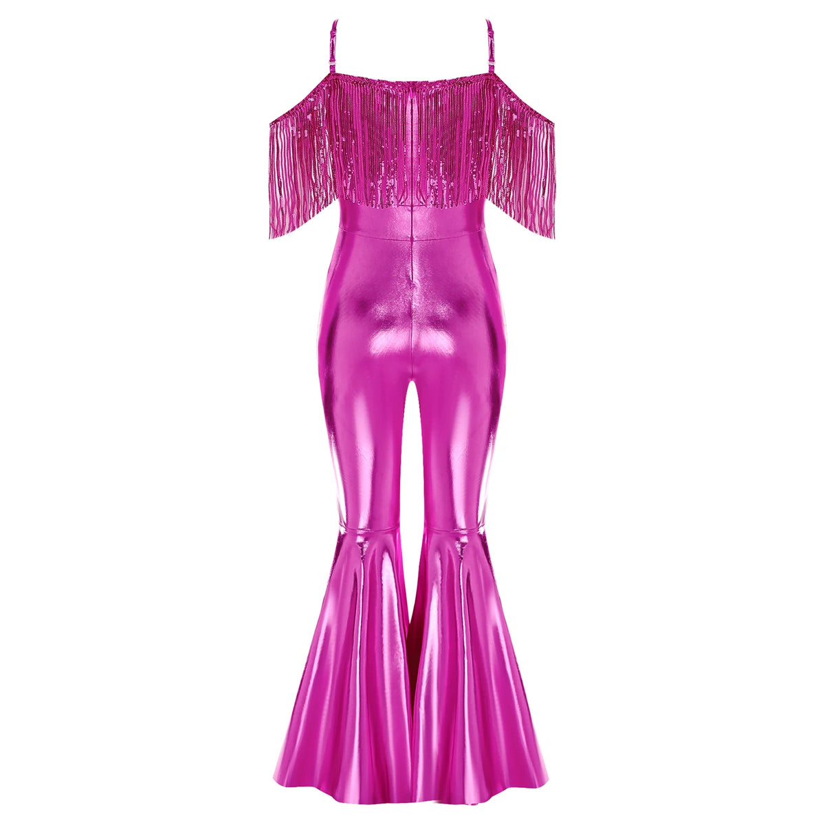 Halloween Kids Girls Hippie Costume Tassels Unitard Bell-bottom Long Pants Bodysuit Jumpsuit for Disco Dance 60s 70s Rave Party