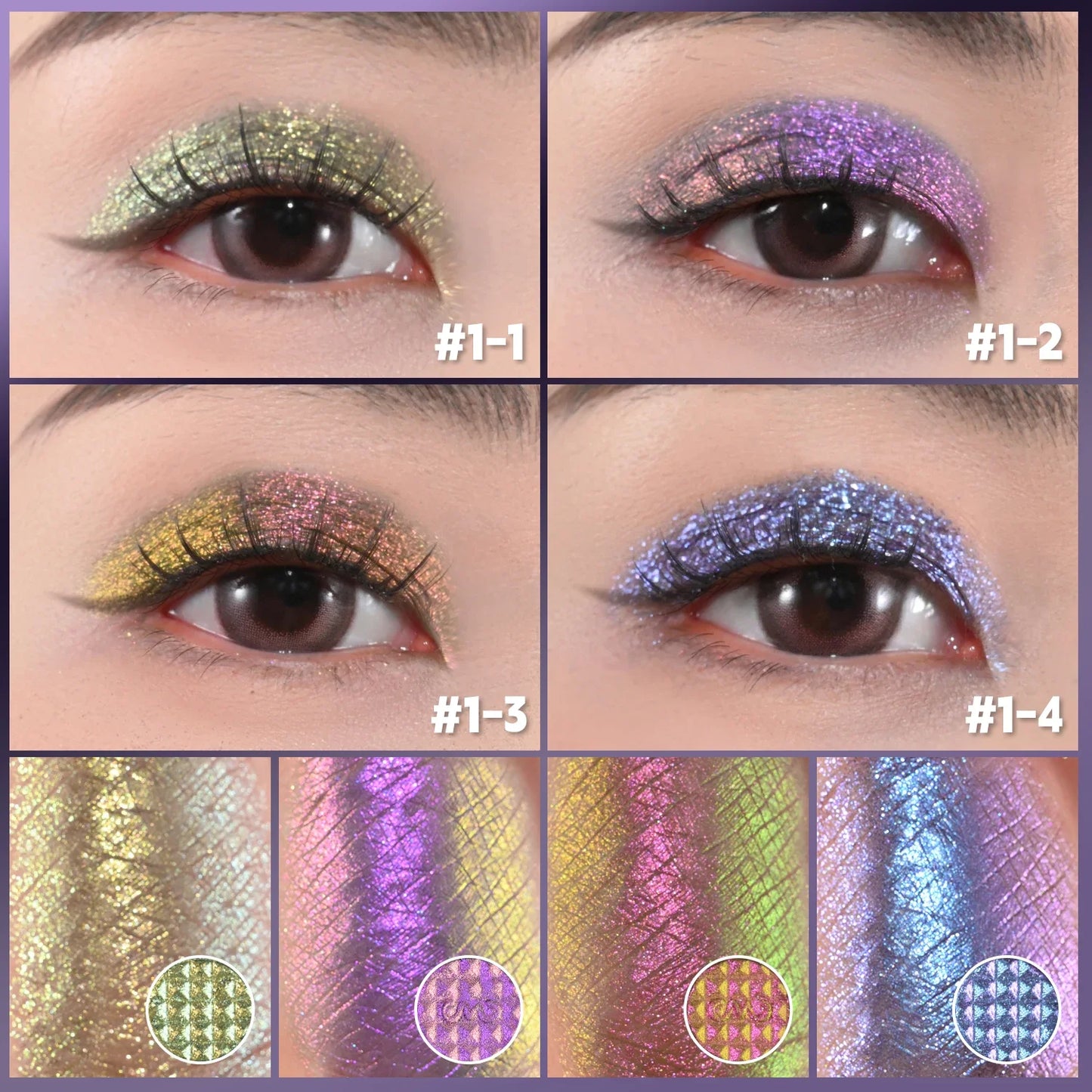 CHARMACY 4 Colors Duochrome Eyeshadow Palette High Pigment Vegan Glitter Multichrome Long-lasting Smooth Eye Shadow Makeup