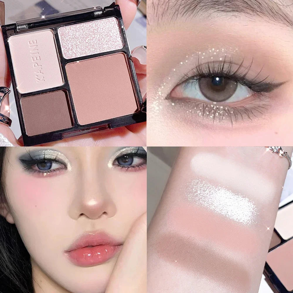 Four-color eyeshadow disc fine glitter pearlescent matte blue milk tea color mini eyeshadow student makeup