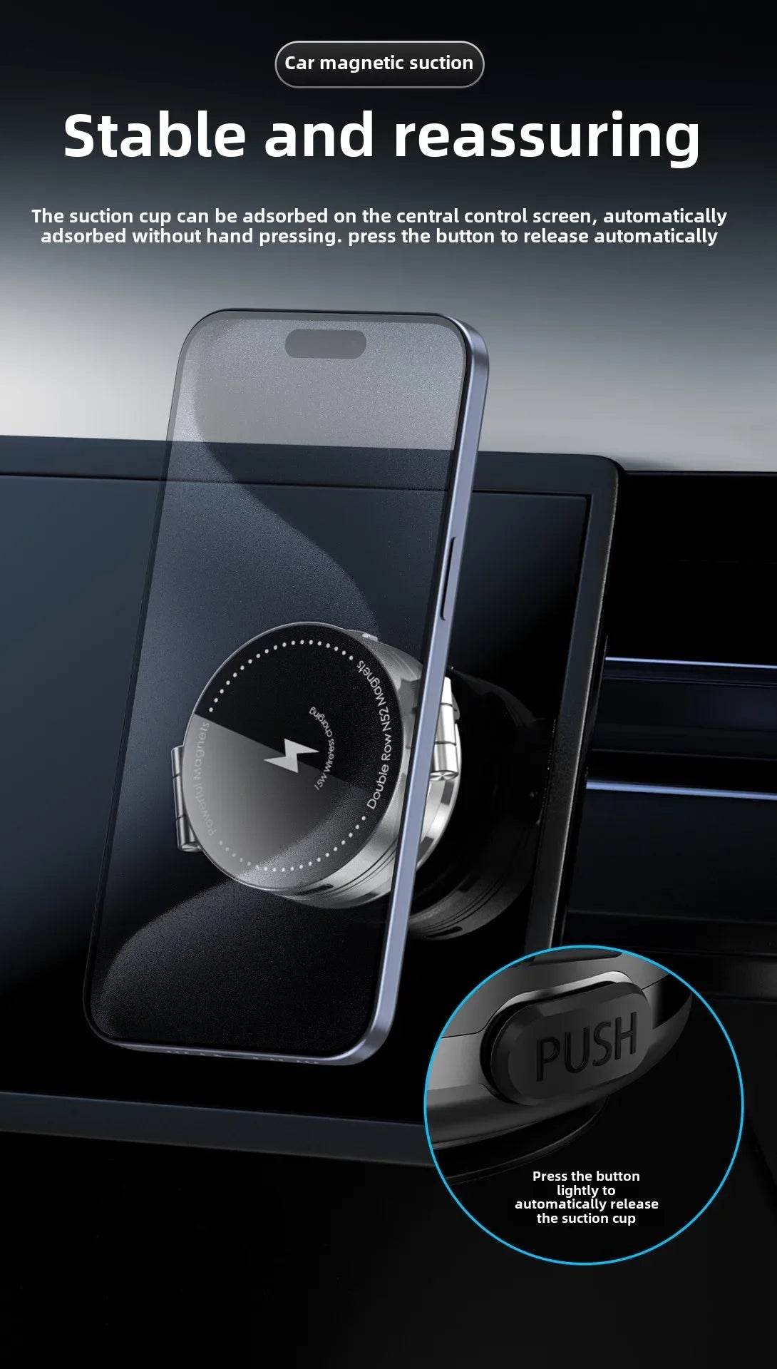 Electric Magnetic Car Phone Holder with Wireless Charger Car Magnetic Suction Cup Bath Shower Car Windshield Dashboard Bracket