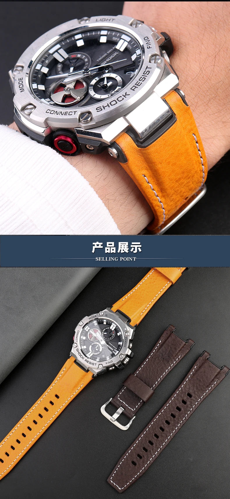 for Casio GST-S130/S110/S120/W130l/B100/W300 Strap Belt Genuine Leather Nylon Men's Watch Band Replacement bracelet Accessories