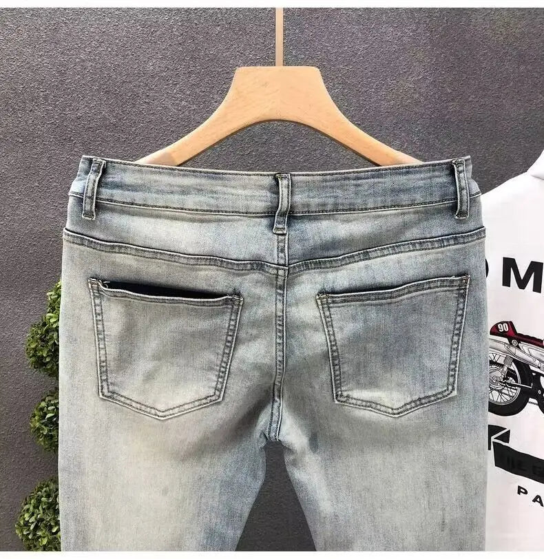 Luxury Fashion Designer Vintage Slim Fit Men's Denim Jeans Casual Korean Spring and Autumn Stretch Washed Trousers Male Jeans