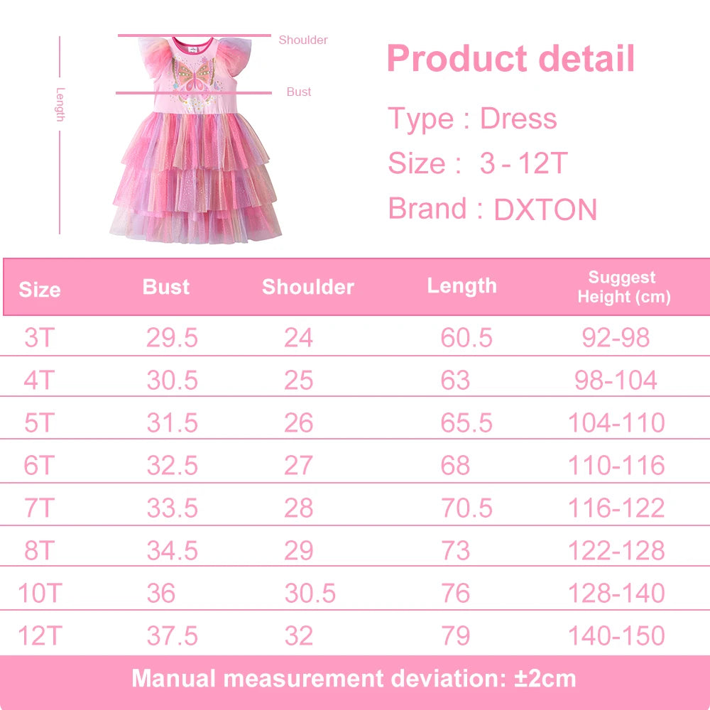 DXTON Girls Princess Dress Ruffles Sleeveless Butterfly Kids Vacation Dress Gradient Mesh Layered Cake Children Birthday Clothes