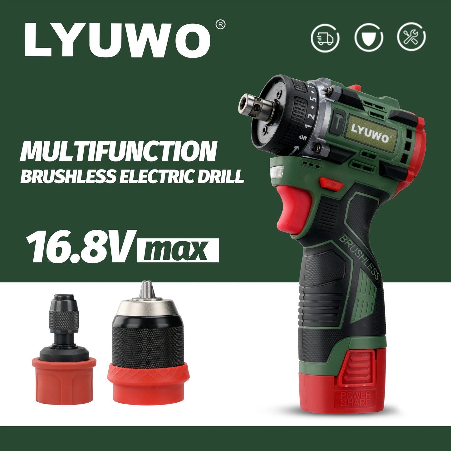 LYUWO Brushless Cordless Electric Screwdriver Kit with Fast-Charging Battery,LED Work Light&amp;Ergonomic Grip(Drill/Driver 2-in-1)
