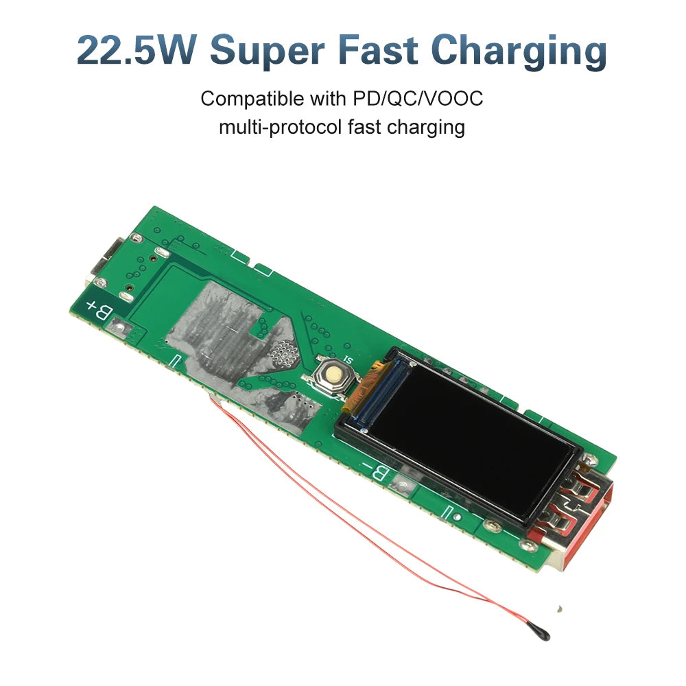 22.5W Fast Charging Module with TFT Color Display DIY Power Bank Kit for PD/QC/VOOC Dual Port Portable Charging