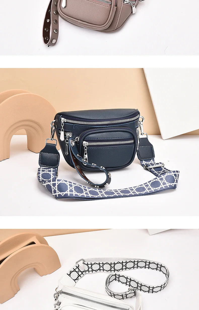 Luxury Multi-pocket 100% cowhide Crossbody Bags For Women Black Shoulder Messenger Handbags Small Chest Bag Travel Saddle bag