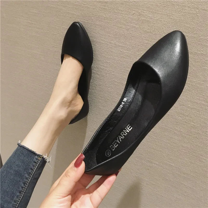 Women's Shoes Bright Surface Soft Leather Comfortable Flat Shoes Pointed Solid Color Shallow Mouth Single Shoe Zapatos Mujer