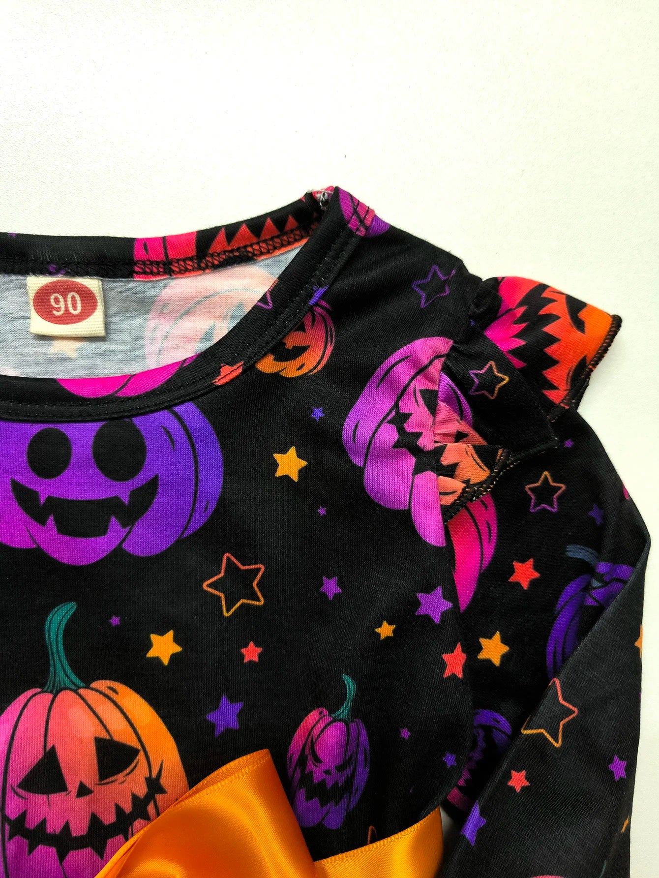 Girl Halloween Dress Pumpkin Ghost Face Pattern Mesh With Ribbon Long Sleeved Girls Party Dresses 2-8 Children Halloween Costume