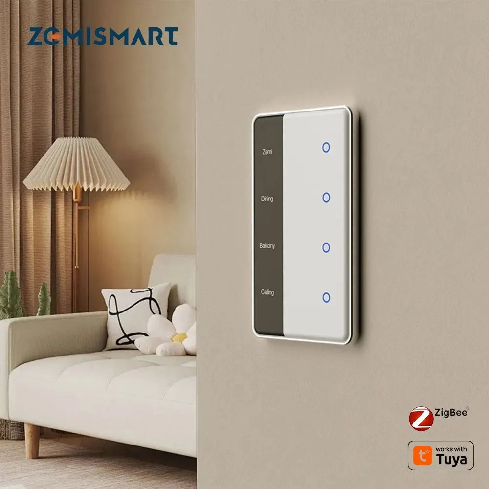 Zemismart DIY Name Switch Zigbee Smart Display Screen Touch Light Switch US Type Works with Tuya Alexa Google Home Voice Control