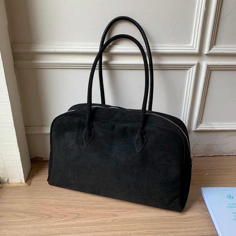 Vintage Women Business Shoulder Bags Simple Ladies Commute Tote Bag Suede Leather Female Underarm Bag Burgundy Large Handbags