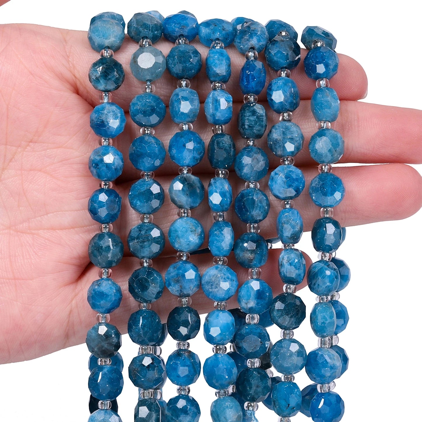 Natural Blue Apatite Gems Stone Beads 8x5mm AAA Faceted Flat Round Coin Shape Beads for Jewelry Making Diy Accessories