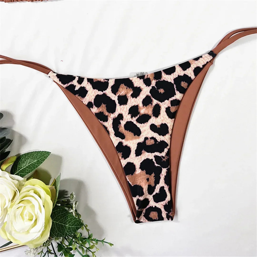 Halter Splicing Leopard Bikinis 2026 Satin Bikini Female Swimsuit Women Swimwear Two-pieces Bikini Set Micro Bathing Suit Swim
