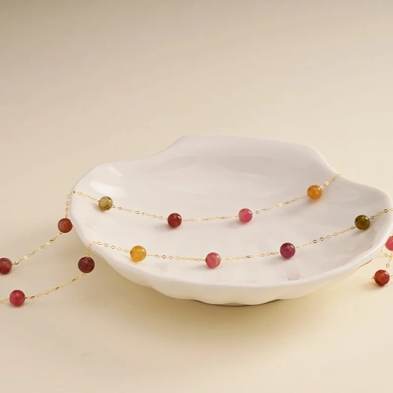 Colorful 18K yellow gold necklace pendant au750 Fine Jewelry Natural tourmaline fashion wedding party gift for girl X1021