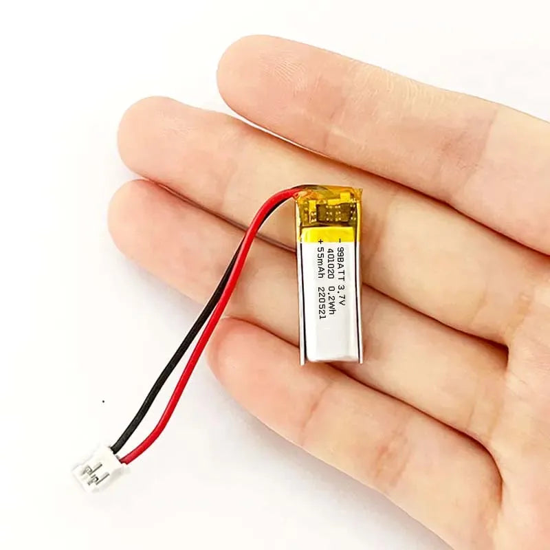 Mini 401020 3.7V 55mAh Rechargeable Li-Polymer Battery for Watches, Bluetooth Headphones Beauty Devices Small Electronic Devices