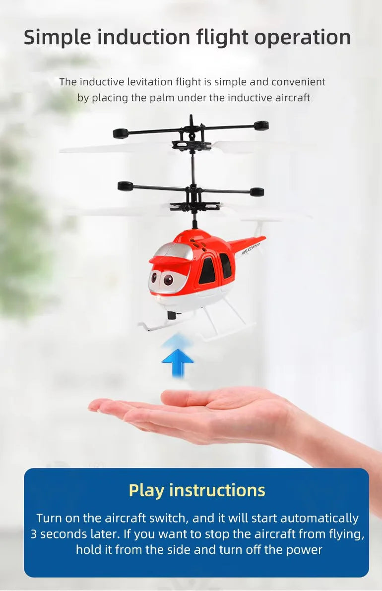 Mini Electric Airplane Toy for Kids with Remote Control Infrared Sensor Hand Induction Helicopter Flying Drone Toy