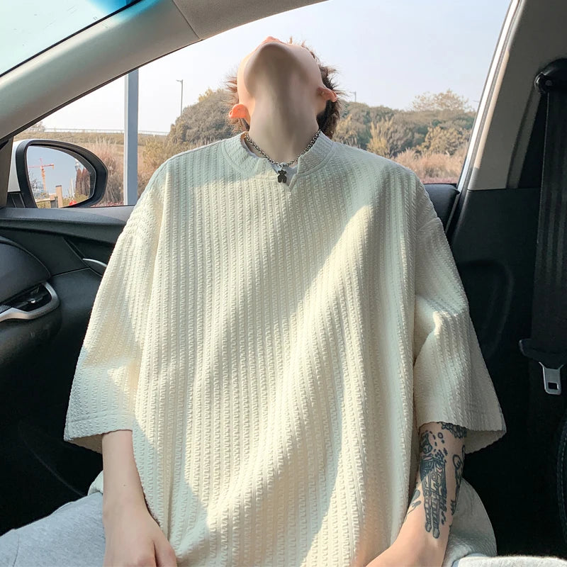 2026 Summer New  Style Fashion for Men's Large Size V-neck T-shirt Loose Top Casual Wind Breathable Quick Drying Short Sleeves