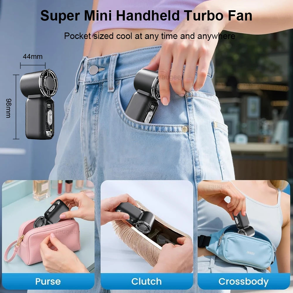 Mini Handheld Fan Portable Pocket Fan USB Rechargeable Personal Hand Fans Outdoor Portable Mini Small Fan with Digital Display